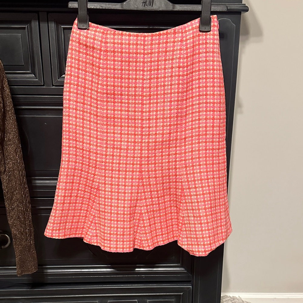 Ann Taylor Coral Checkered A-Line Skirt